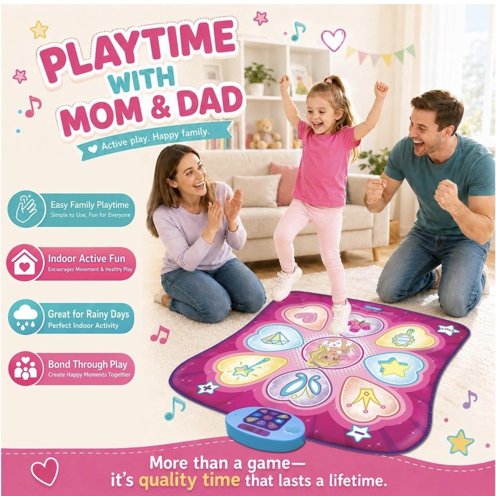 Dance Mat for Girls Kids Interactive Dancing Game Pad Pink LED Lights, SUNLIN - Picture 4 of 10
